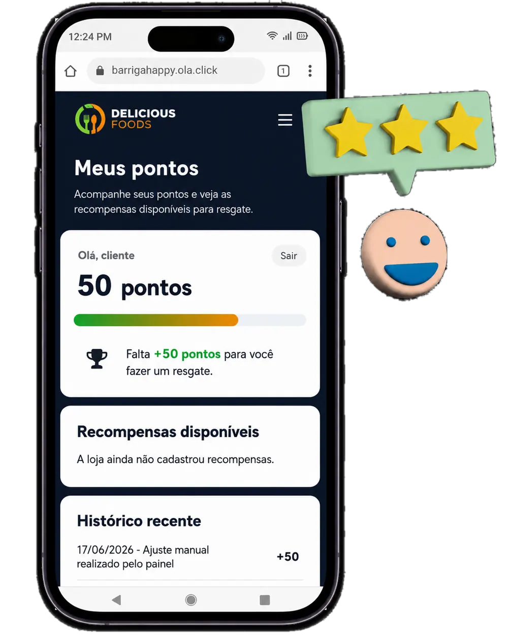 Tela de fidelidade e pontos do cliente