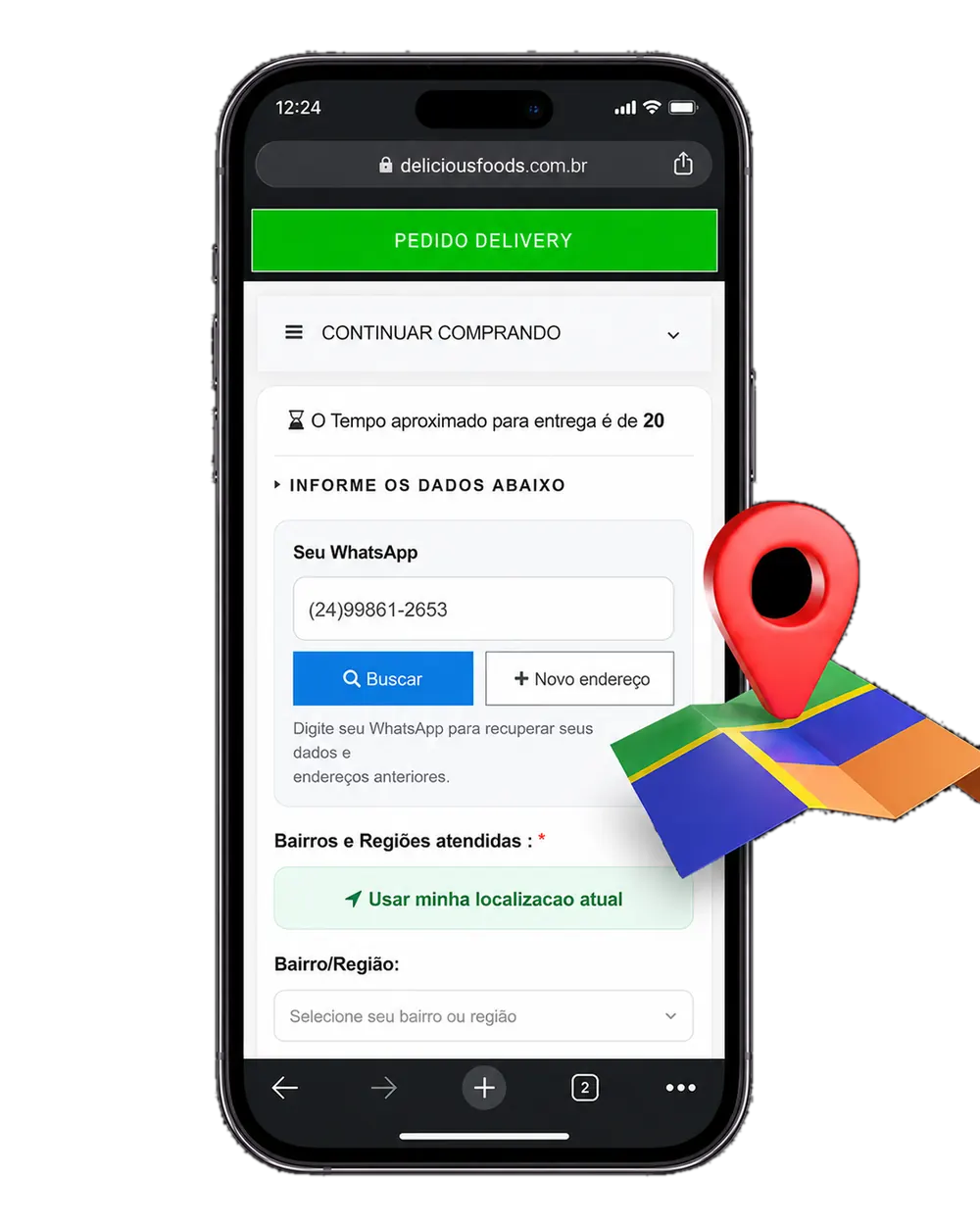 Checkout com busca de endereço e localização atual